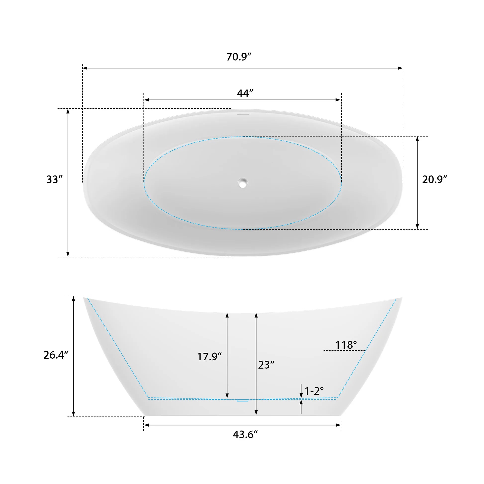 Flatbottom Freestanding Soaking Bathtub in White/Polished Chrome by Vanity Art