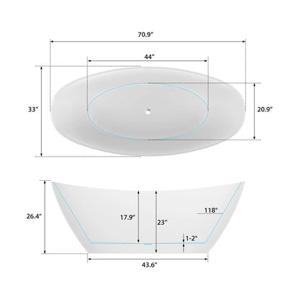 Flatbottom Freestanding Soaking Bathtub in White/Polished Chrome by Vanity Art