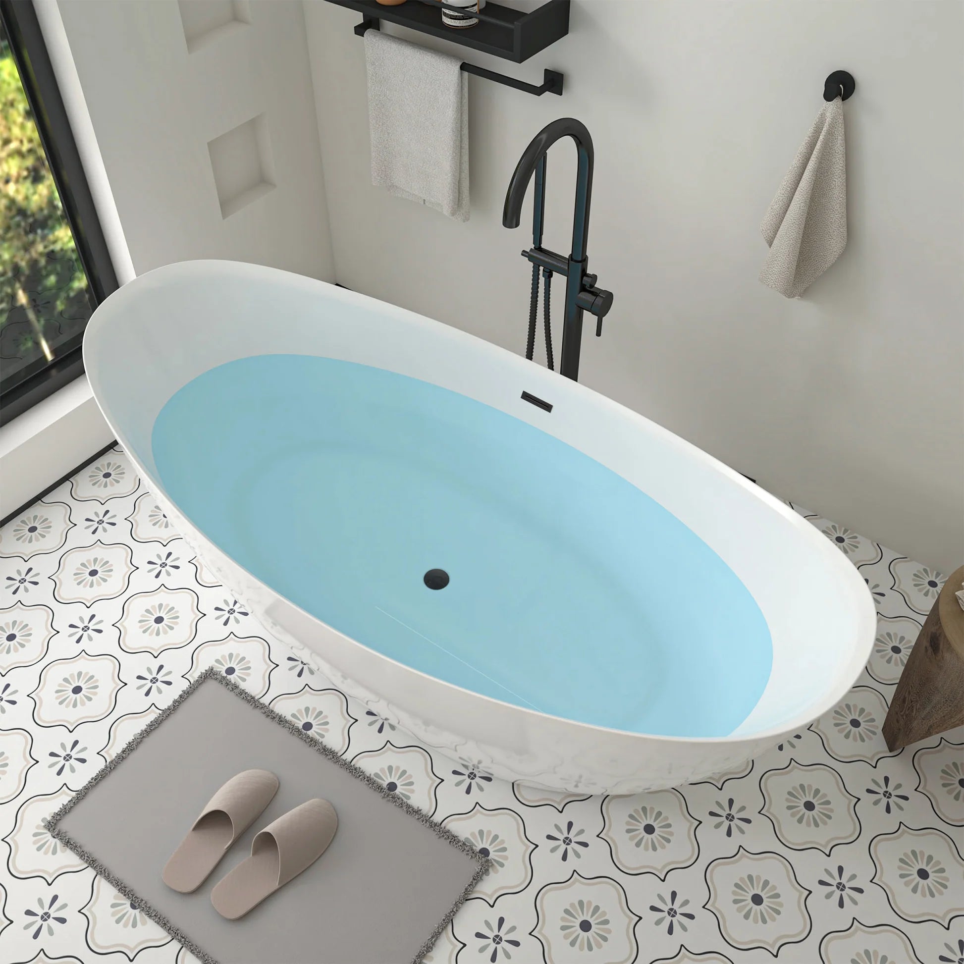 Flatbottom Freestanding Soaking Bathtub in White/Polished Chrome by Vanity Art