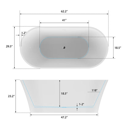 Flatbottom Freestanding Soaking Bathtub in  White/Polished Chrome