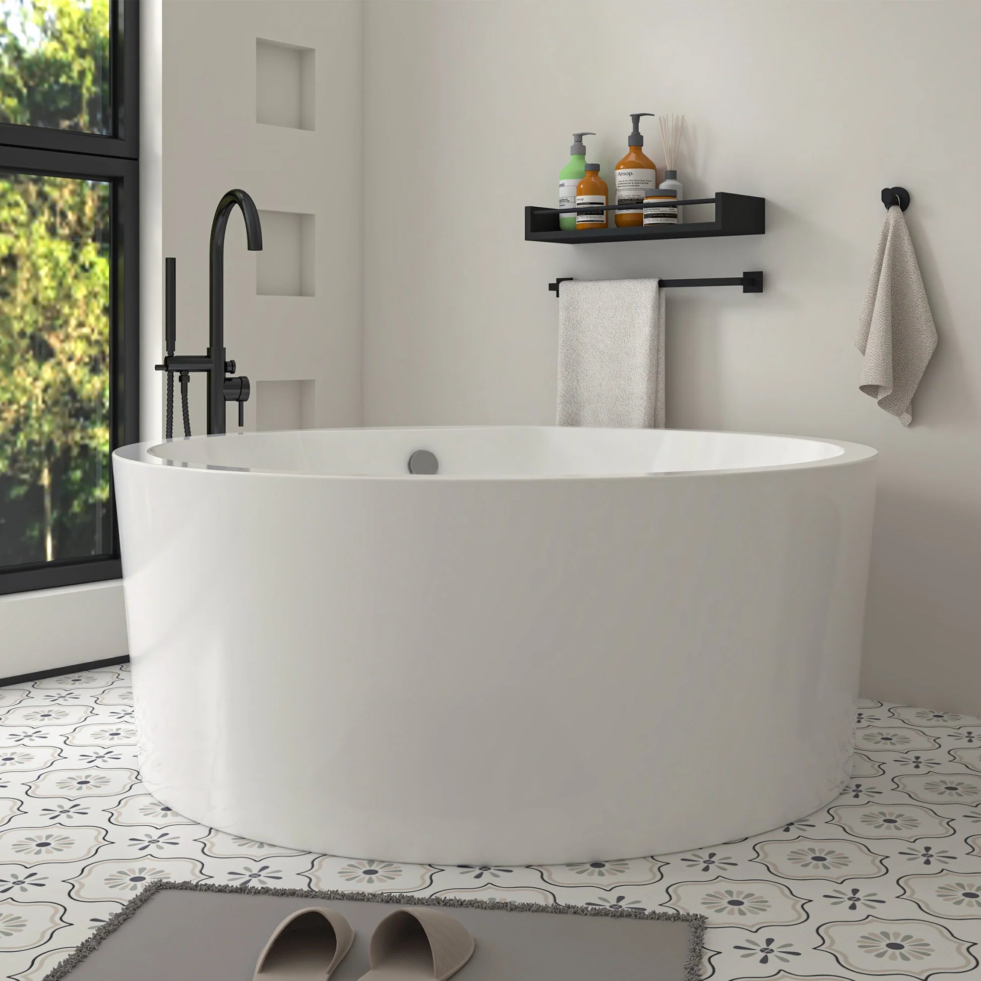 Flatbottom Freestanding Soaking Bathtub in White/Polished Chrome by Vanity Art
