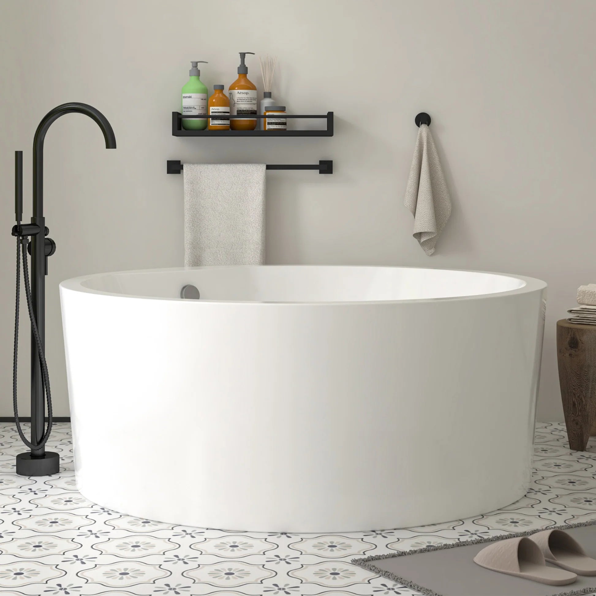 Flatbottom Freestanding Soaking Bathtub in White/Polished Chrome by Vanity Art