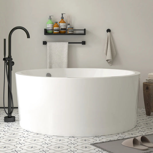 Flatbottom Freestanding Soaking Bathtub in  White/Polished Chrome