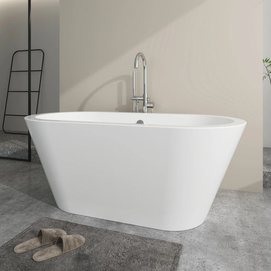 Flatbottom Freestanding Soaking Bathtub in  White/Polished Chrome