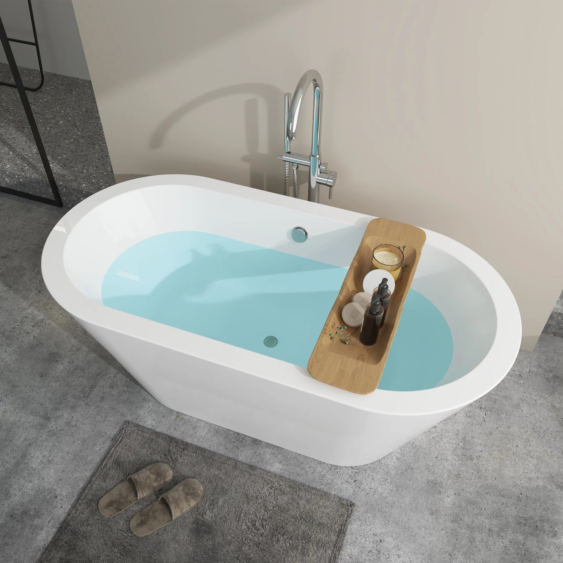 Flatbottom Freestanding Soaking Bathtub in White/Polished Chrome by Vanity Art