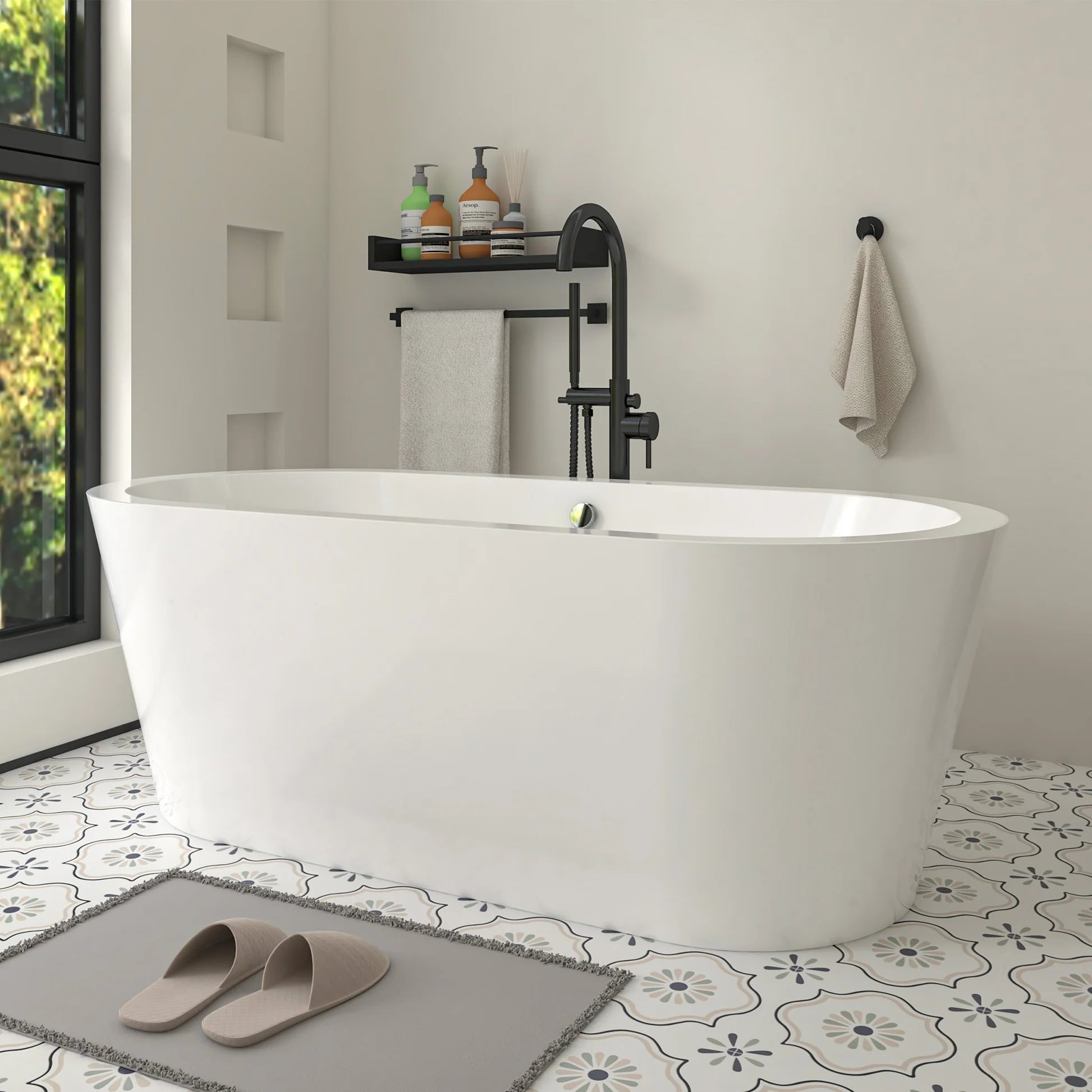 Flatbottom Freestanding Soaking Bathtub in White/Polished Chrome by Vanity Art