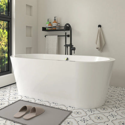 Flatbottom Freestanding Soaking Bathtub in White/Polished Chrome by Vanity Art