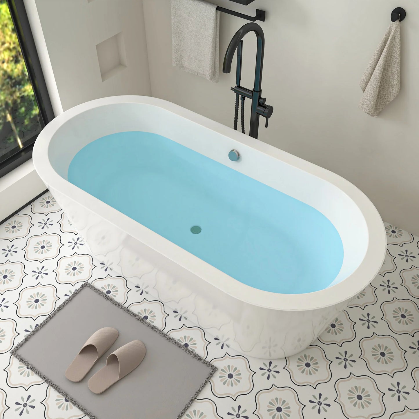 Flatbottom Freestanding Soaking Bathtub in White/Polished Chrome by Vanity Art