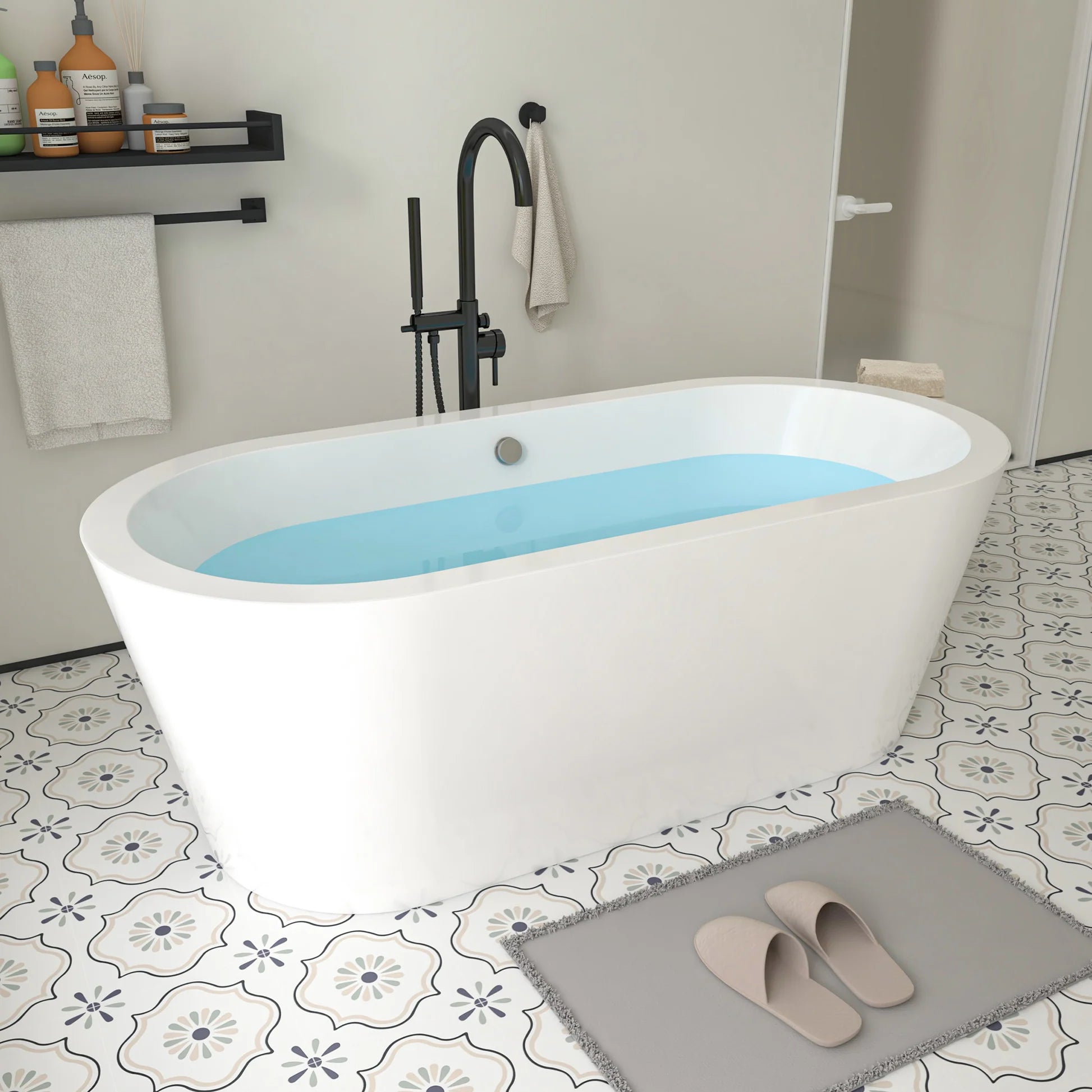 Flatbottom Freestanding Soaking Bathtub in White/Polished Chrome by Vanity Art