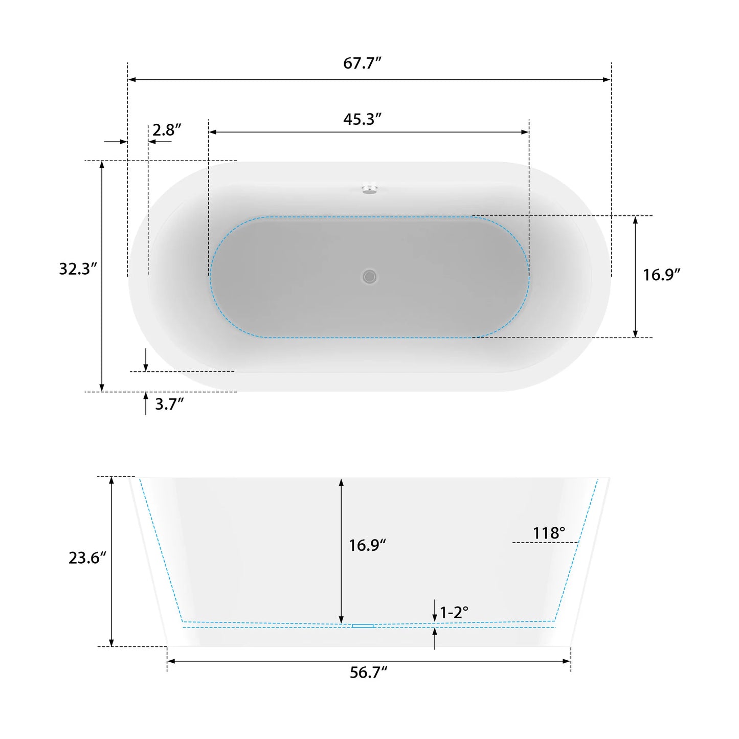 Flatbottom Freestanding Soaking Bathtub in White/Polished Chrome by Vanity Art
