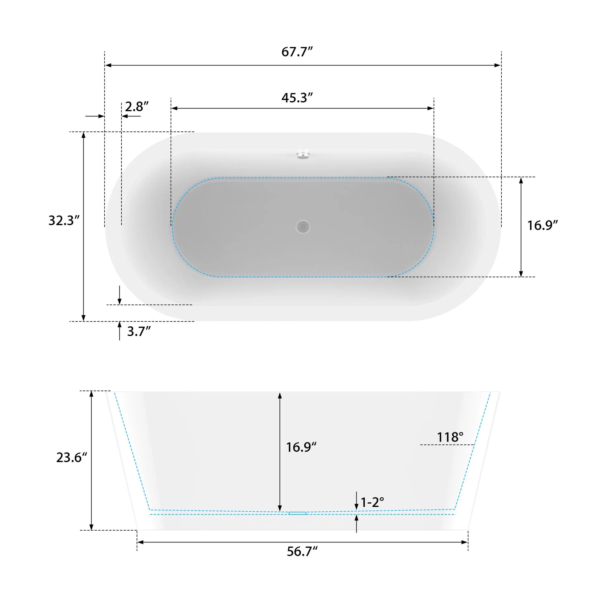 Flatbottom Freestanding Soaking Bathtub in White/Polished Chrome by Vanity Art