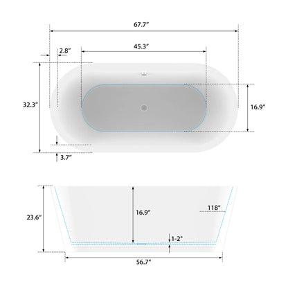 Flatbottom Freestanding Soaking Bathtub in White/Polished Chrome by Vanity Art