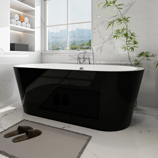 Flatbottom Freestanding Soaking Bathtub in  Black/Polished Chrome