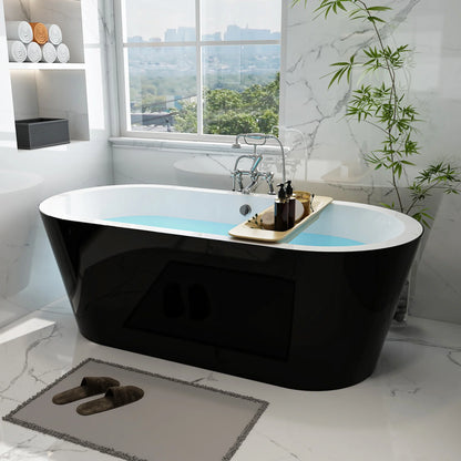 Flatbottom Freestanding Soaking Bathtub in Black/Polished Chrome by Vanity Art