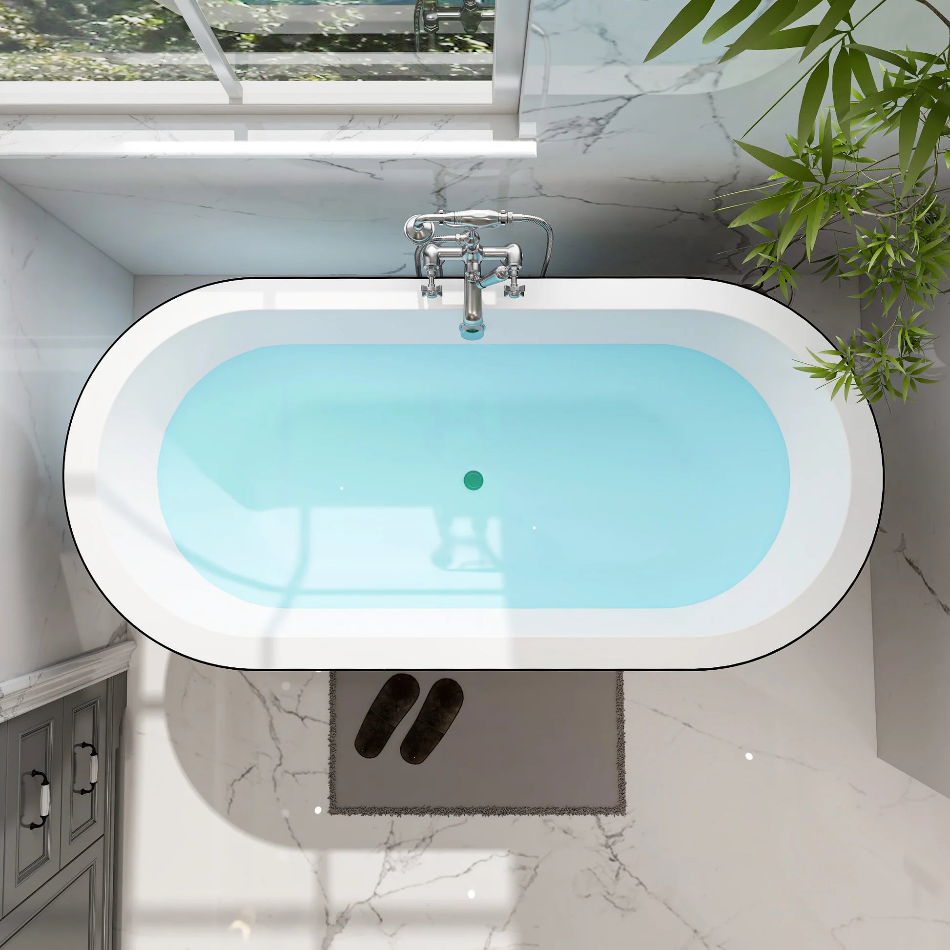 Flatbottom Freestanding Soaking Bathtub in Black/Polished Chrome by Vanity Art
