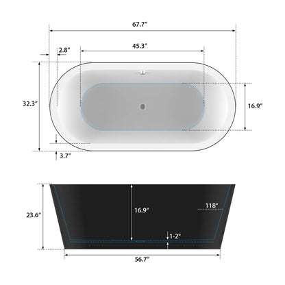 Flatbottom Freestanding Soaking Bathtub in Black/Polished Chrome by Vanity Art