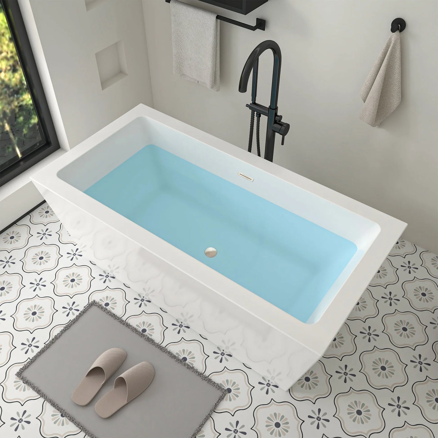 Flatbottom Freestanding Soaking Bathtub in White by Vanity Art