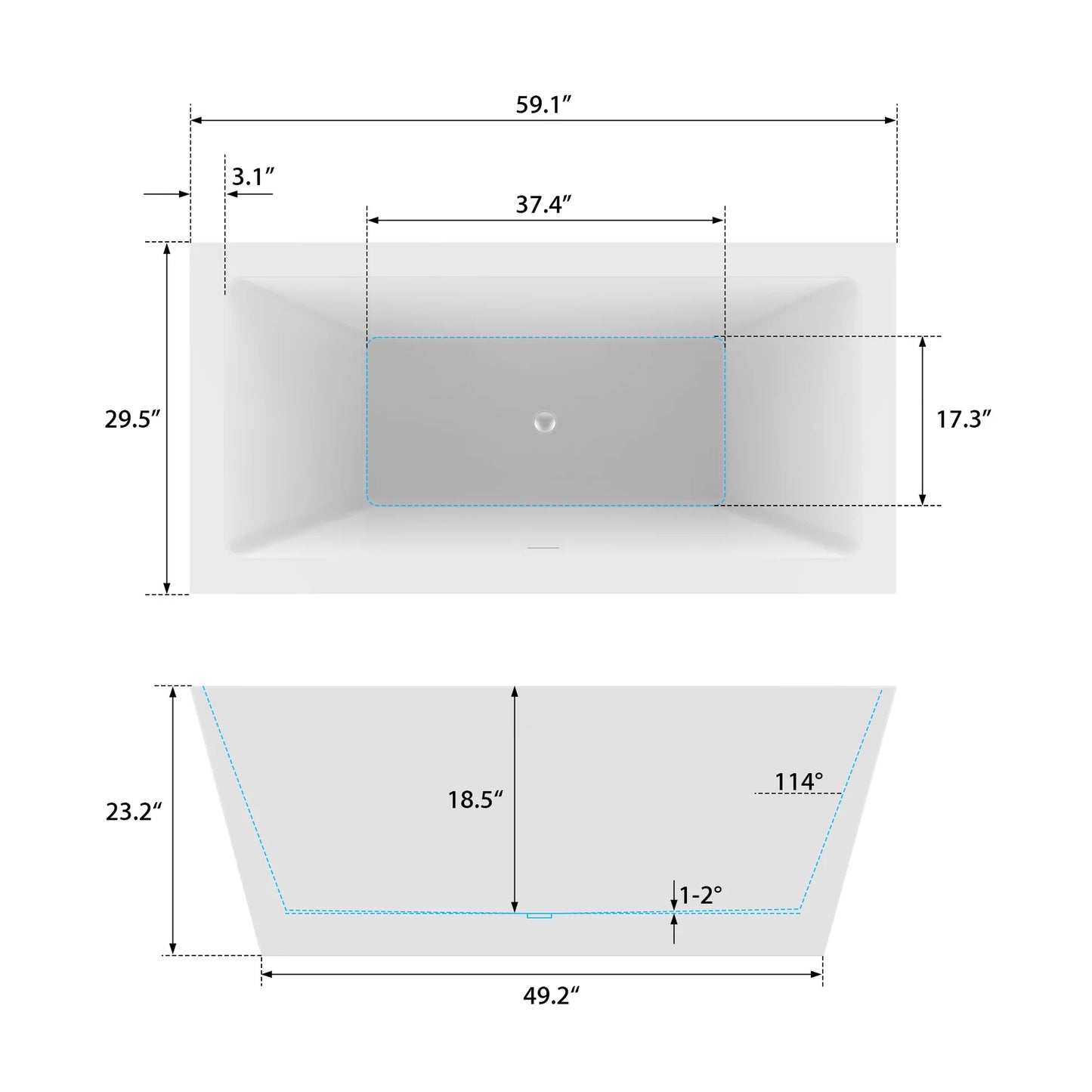 Flatbottom Freestanding Soaking Bathtub in White by Vanity Art