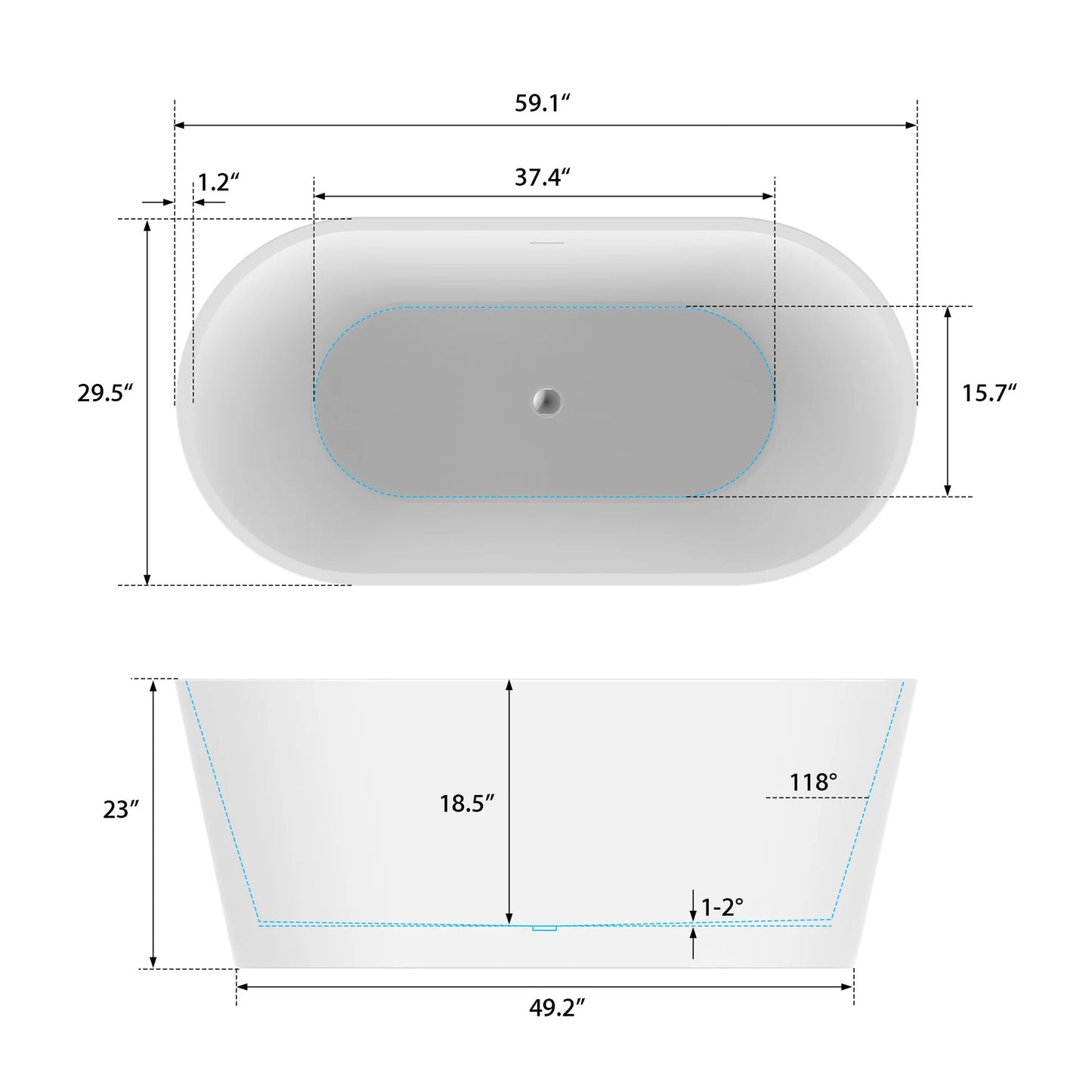Freestanding Soaking Bathtub with Center  Drain