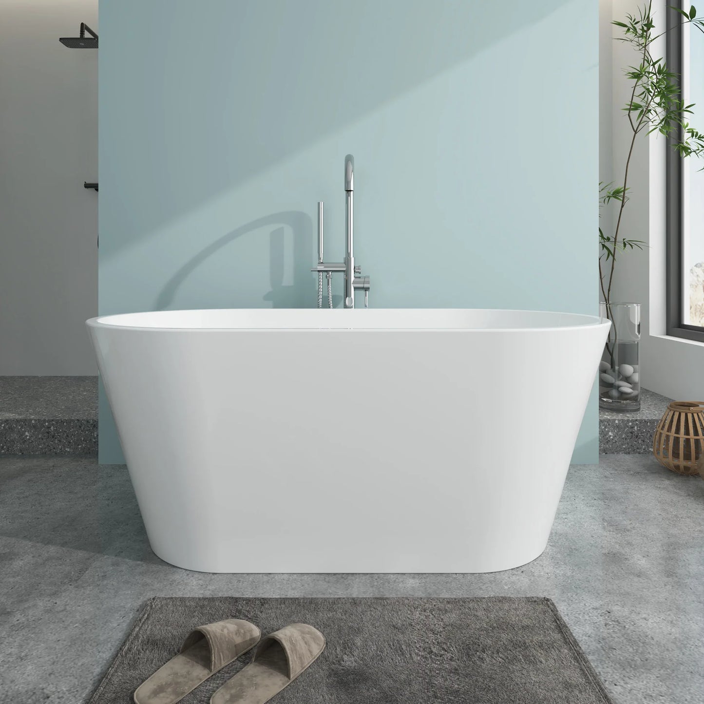 Flatbottom Freestanding Non-Slip Soaking  Bathtub in White