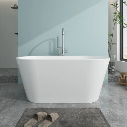 Flatbottom Freestanding Non-Slip Soaking  Bathtub in White
