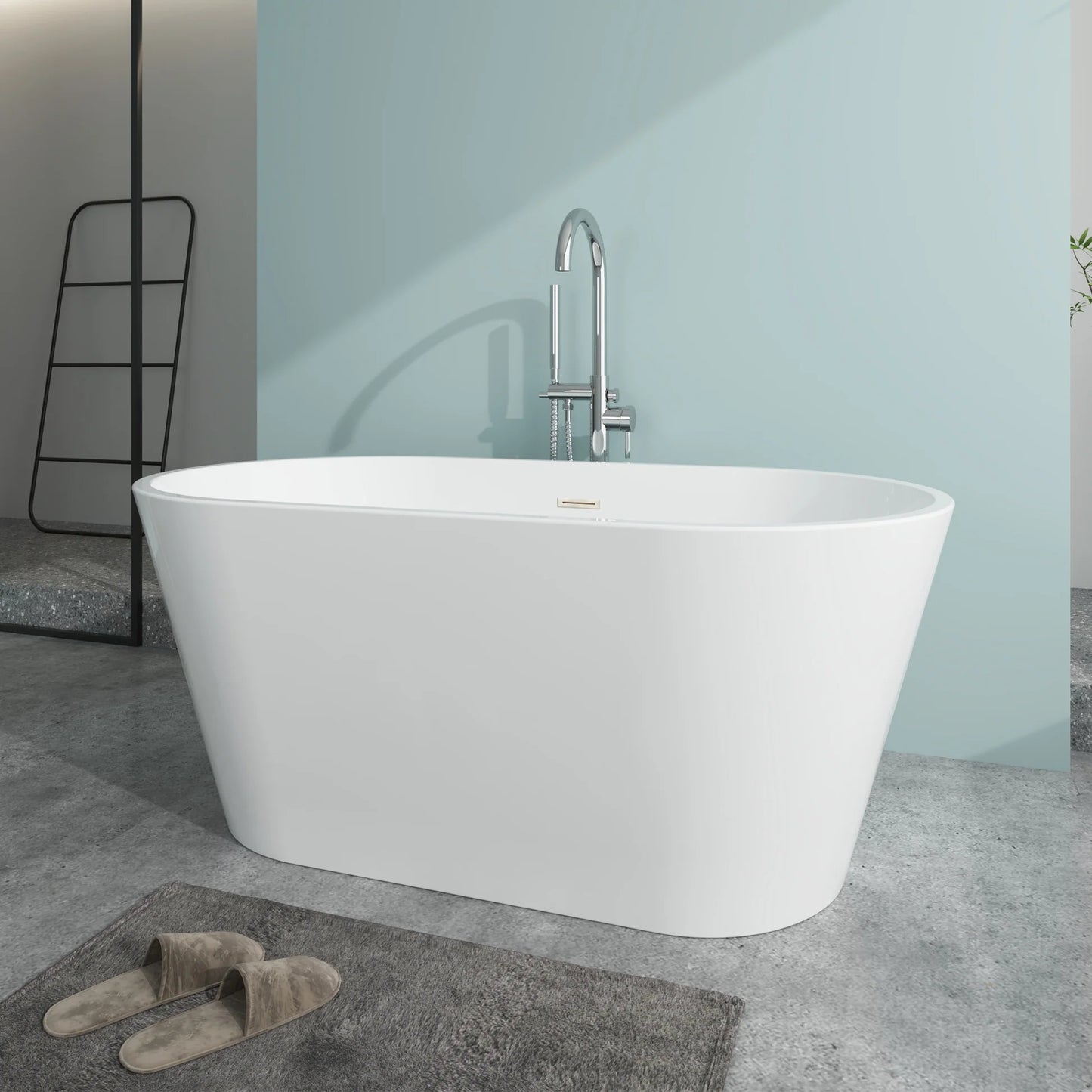 Flatbottom Freestanding Non-Slip Soaking  Bathtub in White