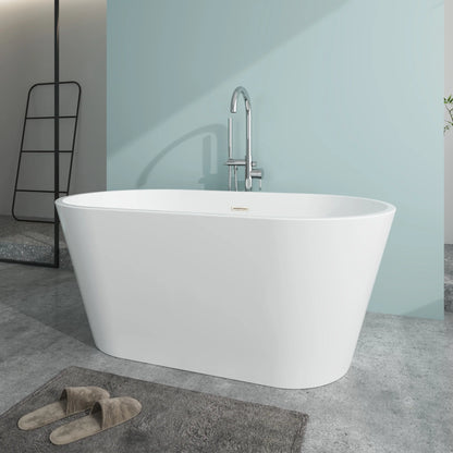 Flatbottom Freestanding Non-Slip Soaking  Bathtub in White