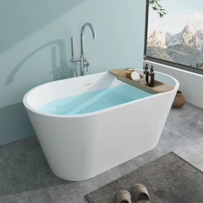 Flatbottom Freestanding Non-Slip Soaking  Bathtub in White