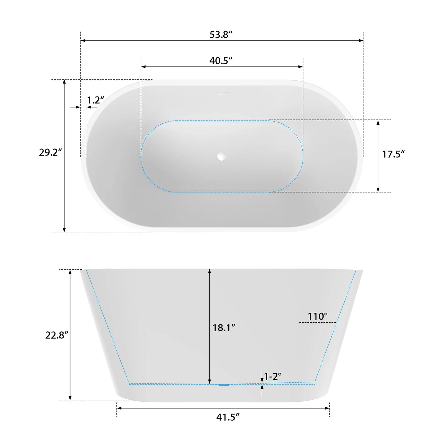 Flatbottom Freestanding Non-Slip Soaking  Bathtub in White