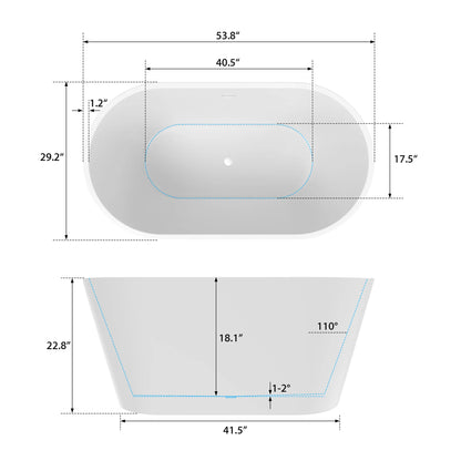 Flatbottom Freestanding Non-Slip Soaking  Bathtub in White