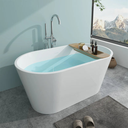 Flatbottom Freestanding Non-Slip Soaking  Bathtub in White