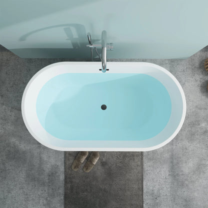 Flatbottom Freestanding Non-Slip Soaking  Bathtub in White