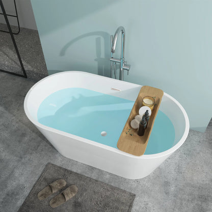 Flatbottom Freestanding Non-Slip Soaking  Bathtub in White
