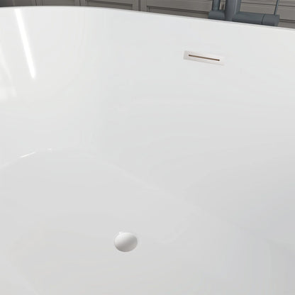 Flatbottom Freestanding Non-Slip Soaking  Bathtub in White