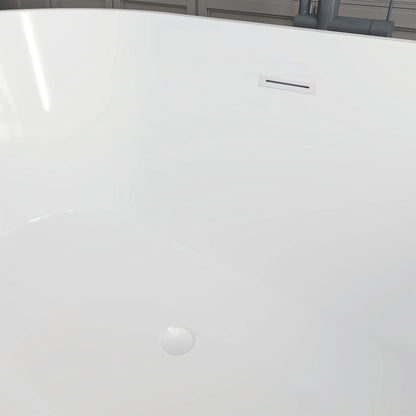 Flatbottom Freestanding Non-Slip Soaking  Bathtub in White