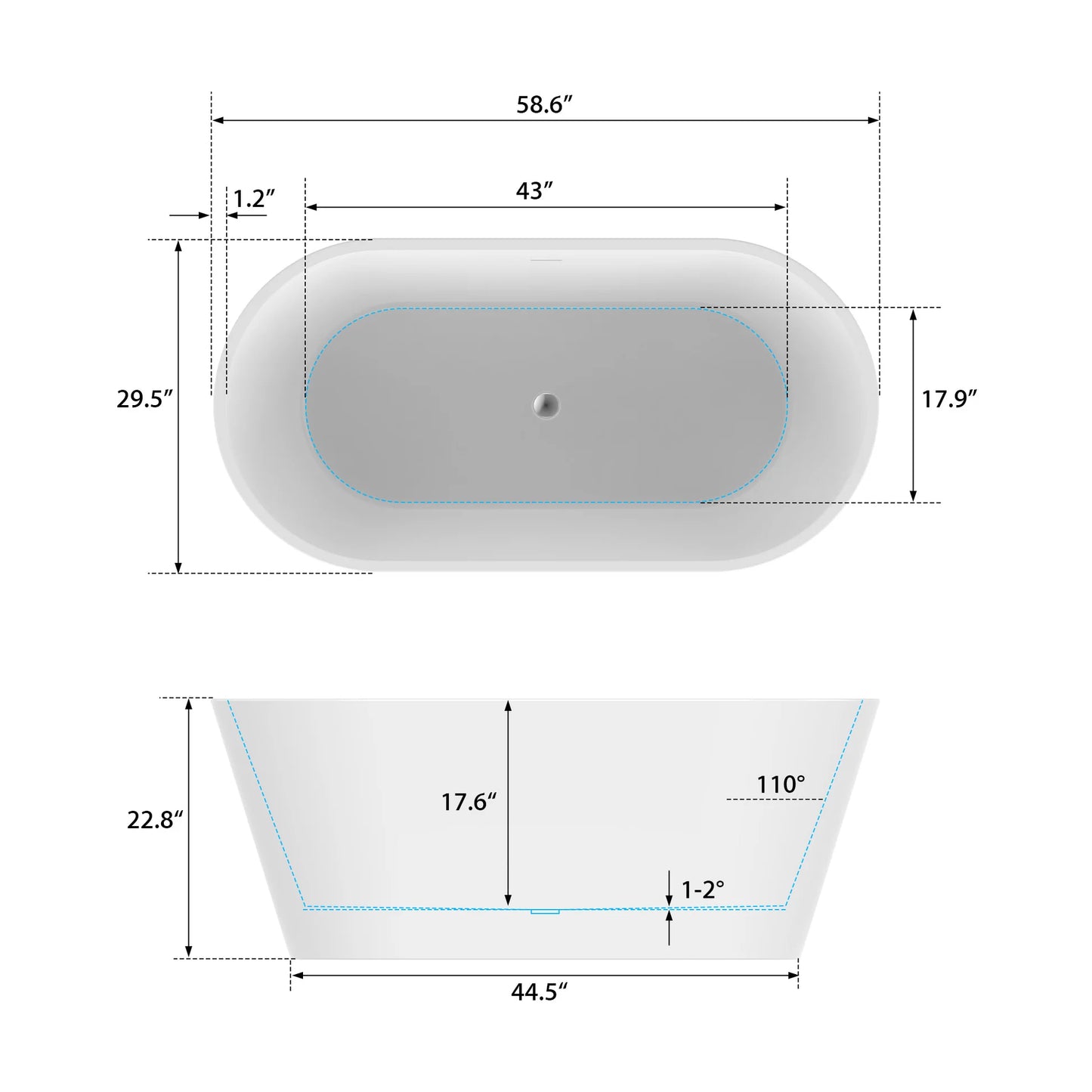 Flatbottom Freestanding Non-Slip Soaking  Bathtub in White