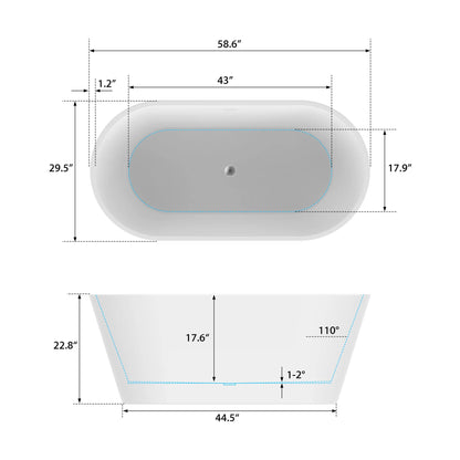 Flatbottom Freestanding Non-Slip Soaking  Bathtub in White
