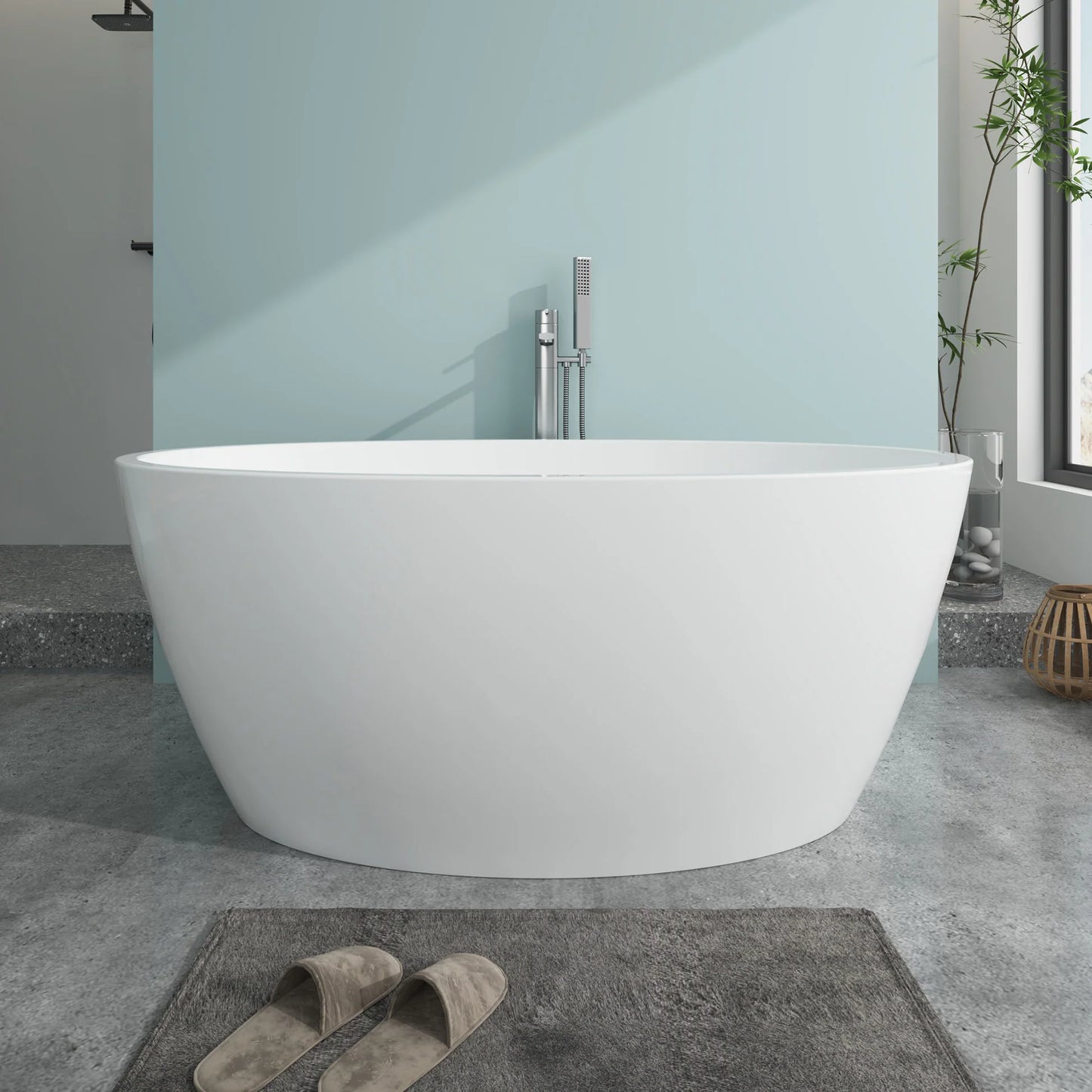 Flatbottom Freestanding Soaking Bathtub with Center Drain in White by Vanity Art