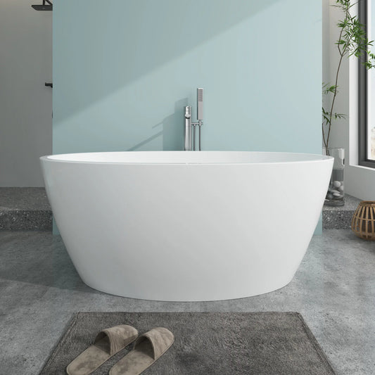 Flatbottom Freestanding Soaking Bathtub with  Center Drain in White