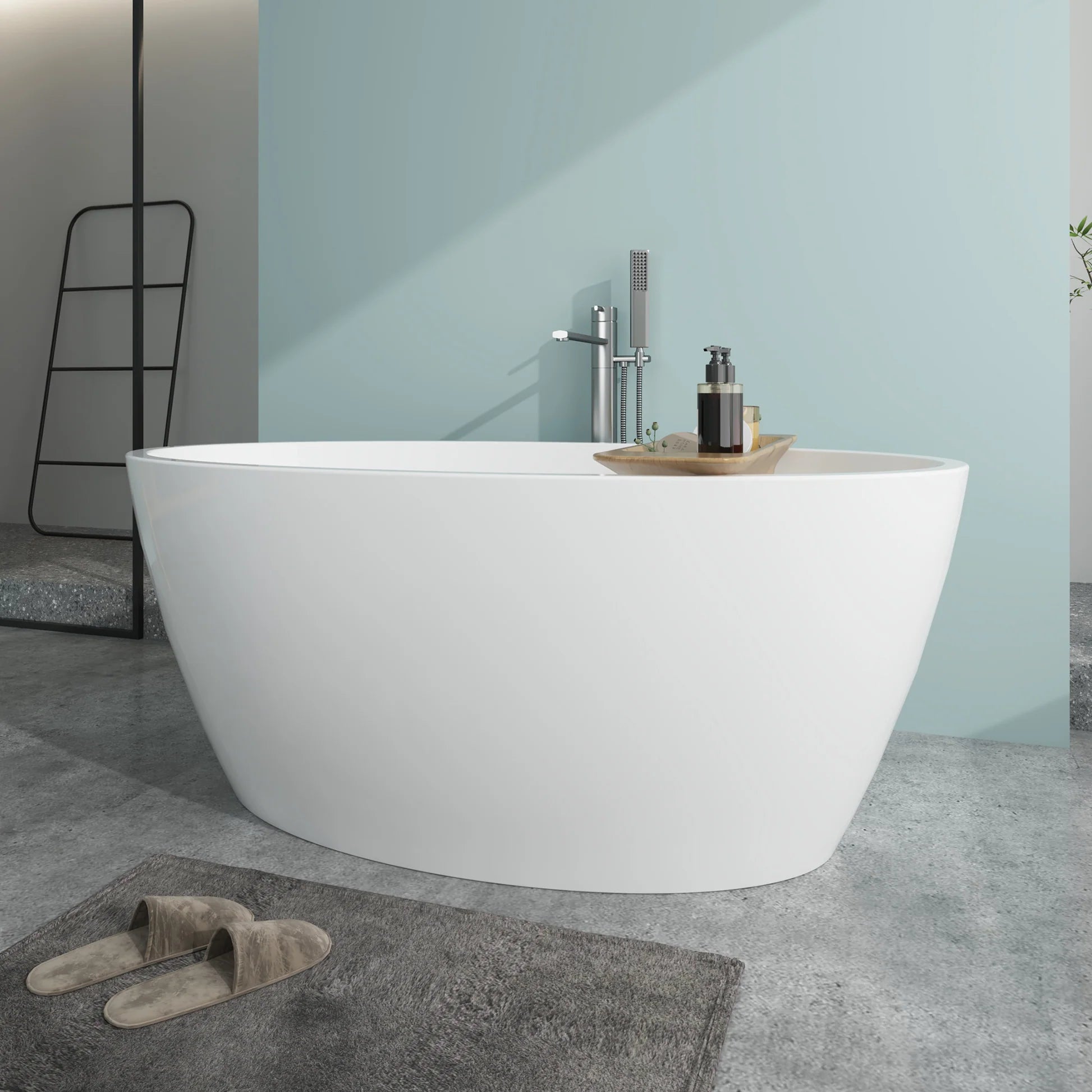 Flatbottom Freestanding Soaking Bathtub with Center Drain in White by Vanity Art