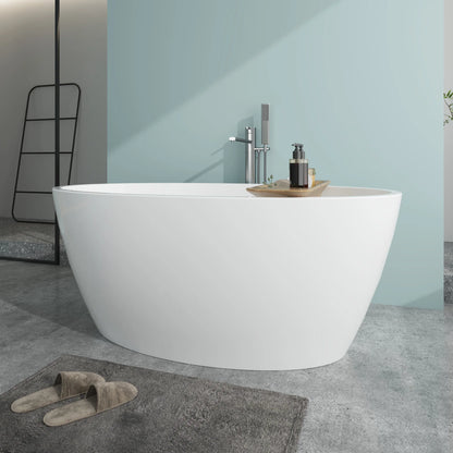 Flatbottom Freestanding Soaking Bathtub with Center Drain in White by Vanity Art