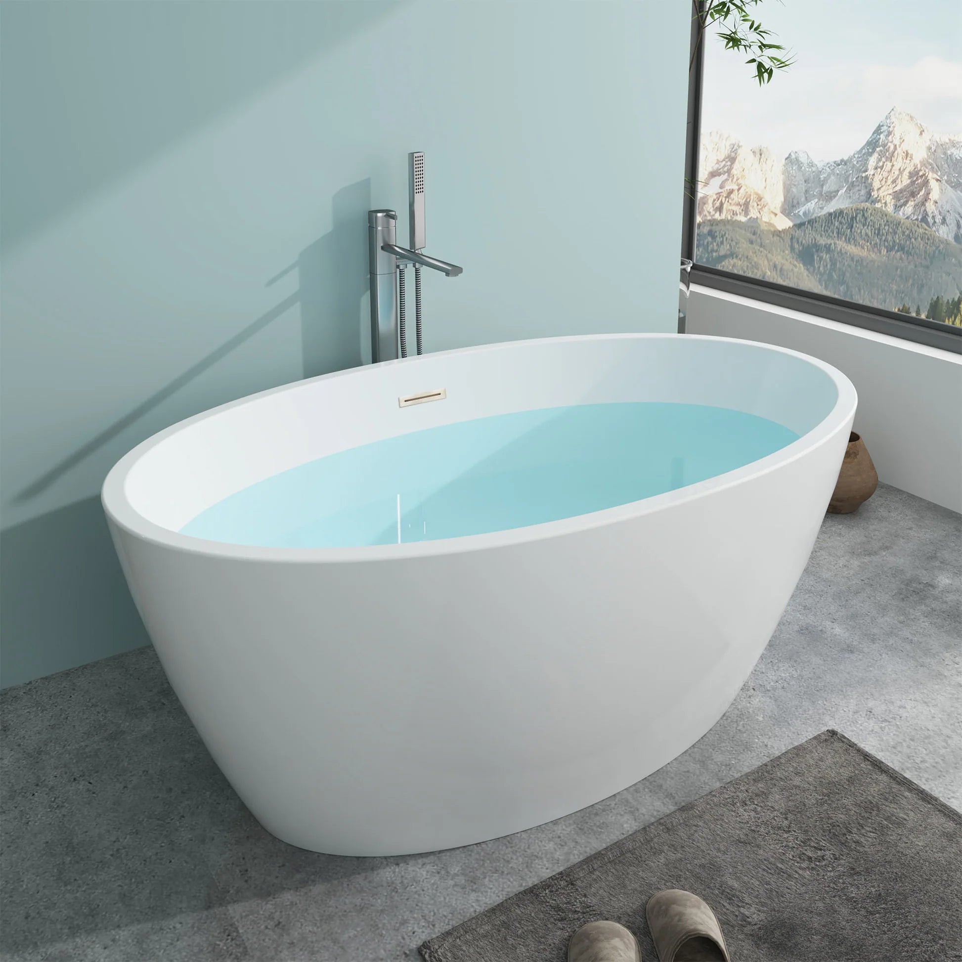 Flatbottom Freestanding Soaking Bathtub with Center Drain in White by Vanity Art