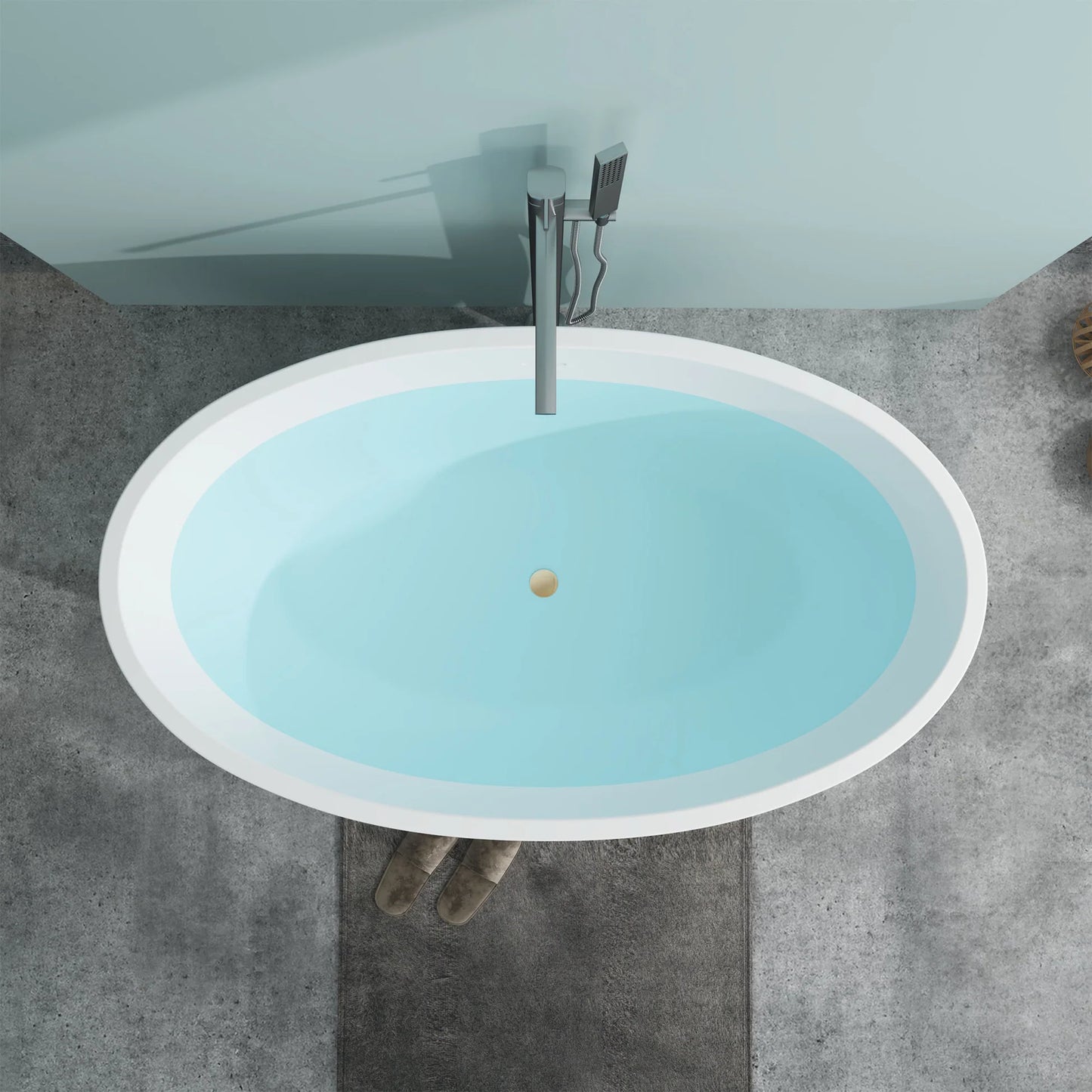Flatbottom Freestanding Soaking Bathtub with Center Drain in White by Vanity Art