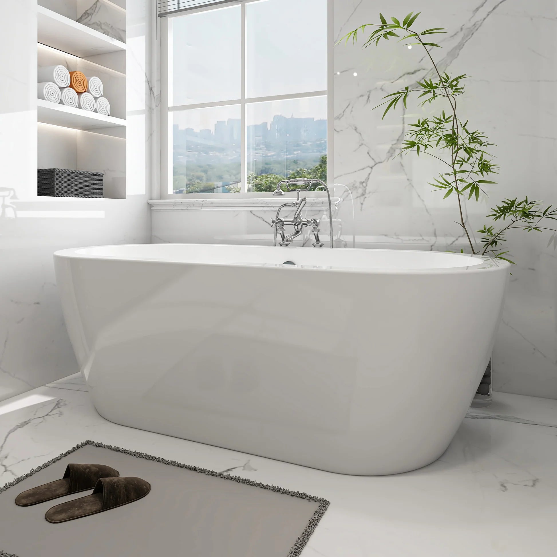 Flatbottom Freestanding Soaking Bathtub in White/Polished Chrome by Vanity Art