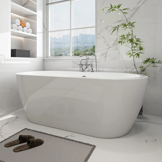Flatbottom Freestanding Soaking Bathtub in  White/Polished Chrome
