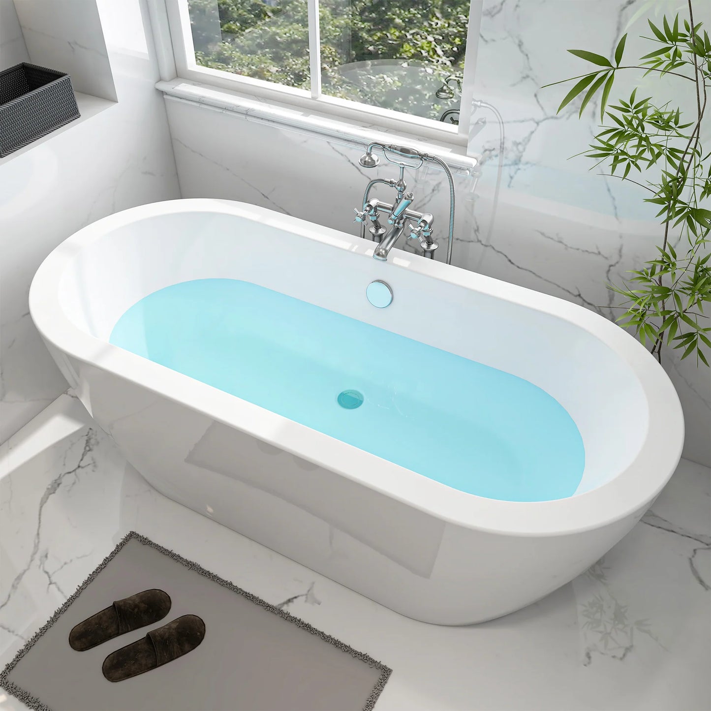 Flatbottom Freestanding Soaking Bathtub in White/Polished Chrome by Vanity Art