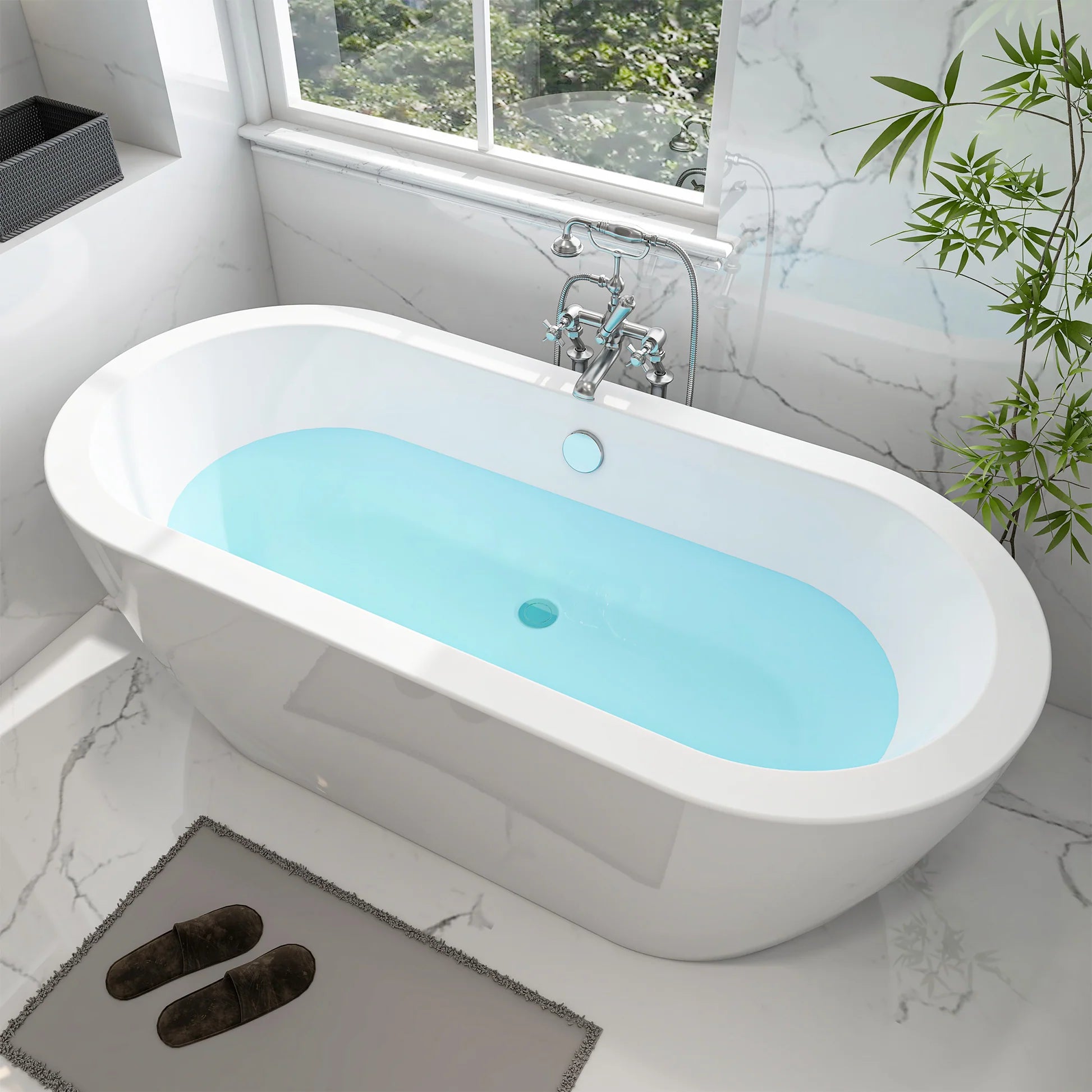 Flatbottom Freestanding Soaking Bathtub in White/Polished Chrome by Vanity Art