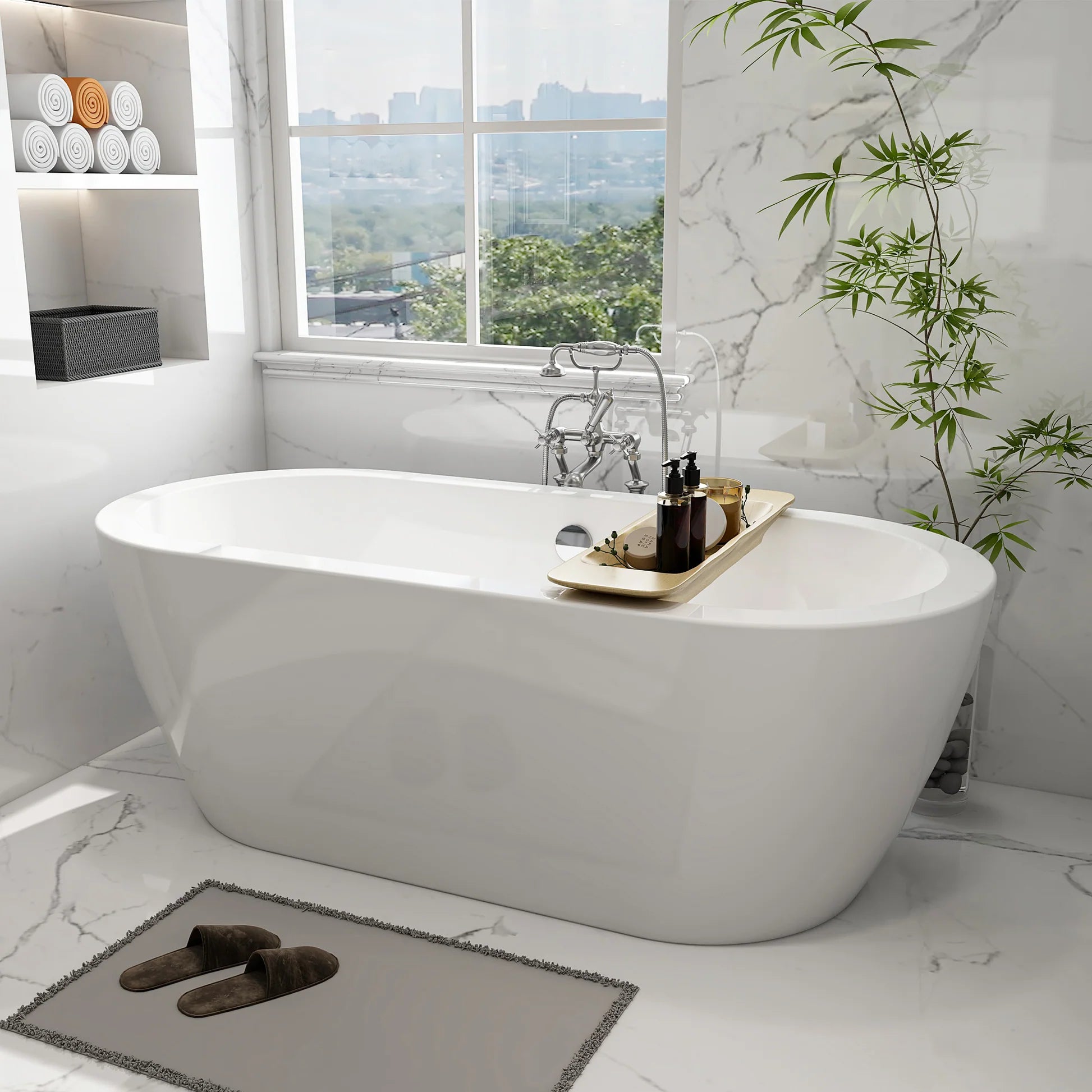 Flatbottom Freestanding Soaking Bathtub in White/Polished Chrome by Vanity Art