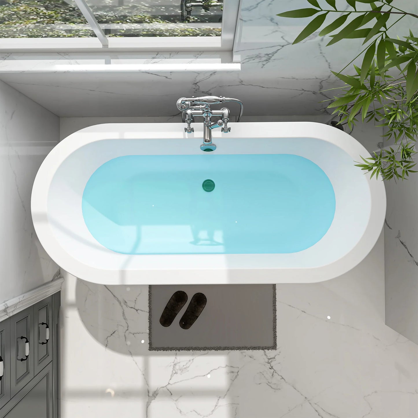 Flatbottom Freestanding Soaking Bathtub in White/Polished Chrome by Vanity Art