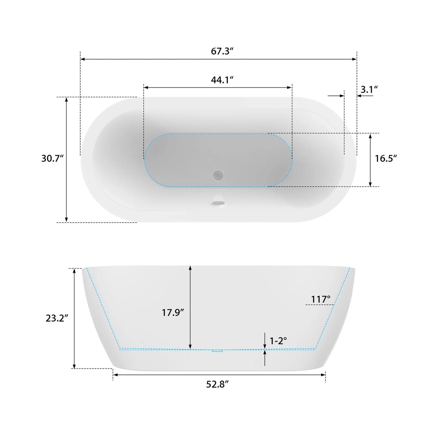 Flatbottom Freestanding Soaking Bathtub in White/Polished Chrome by Vanity Art